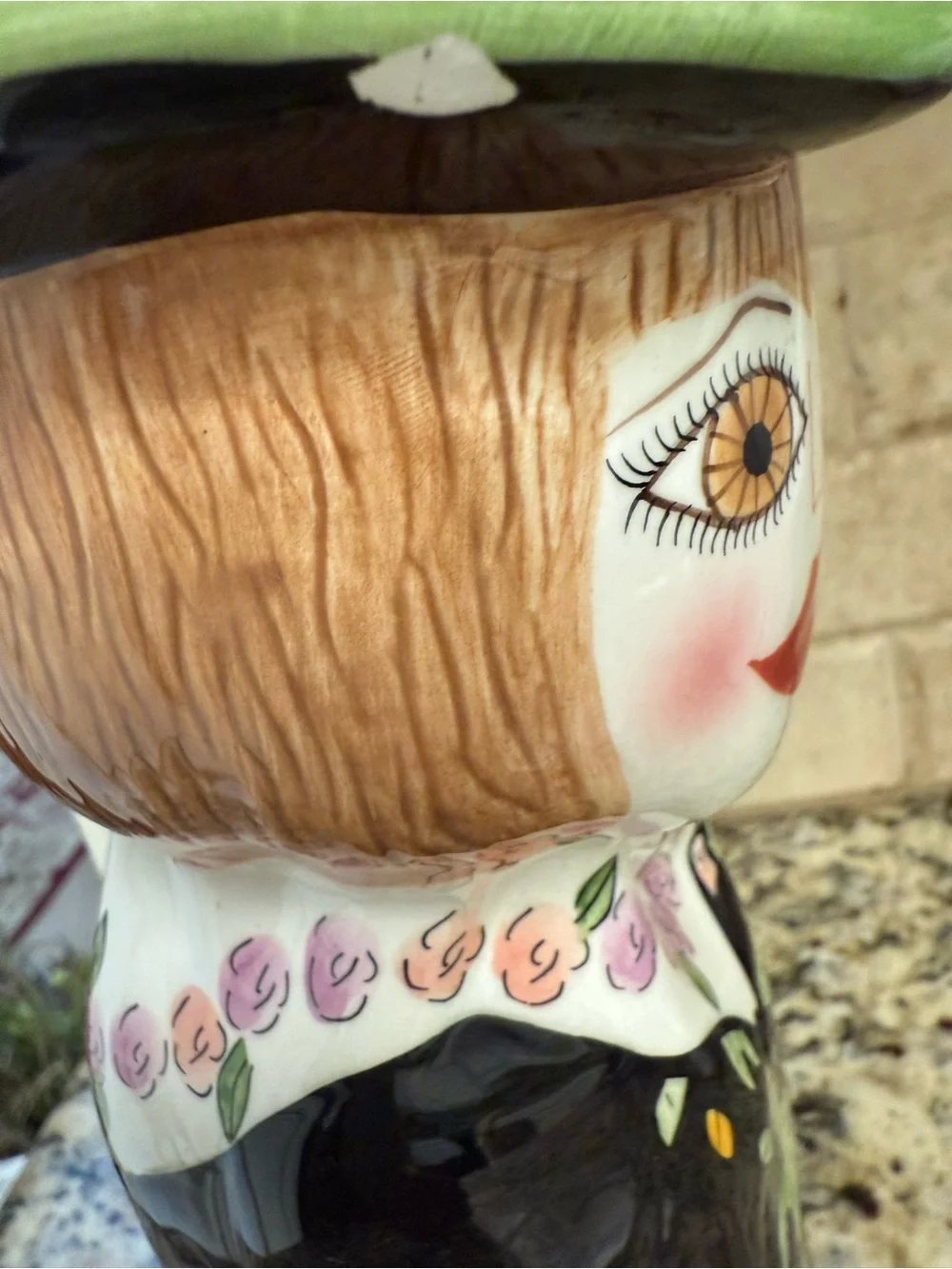 Bella Casa by Susan Patsy Signed Ceramic Piece in Black, Green, Rose, Cream